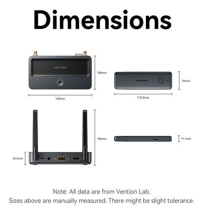 Transmisor Receptor Hdmi Vga Inalambrico 50 Metros Vention Negro