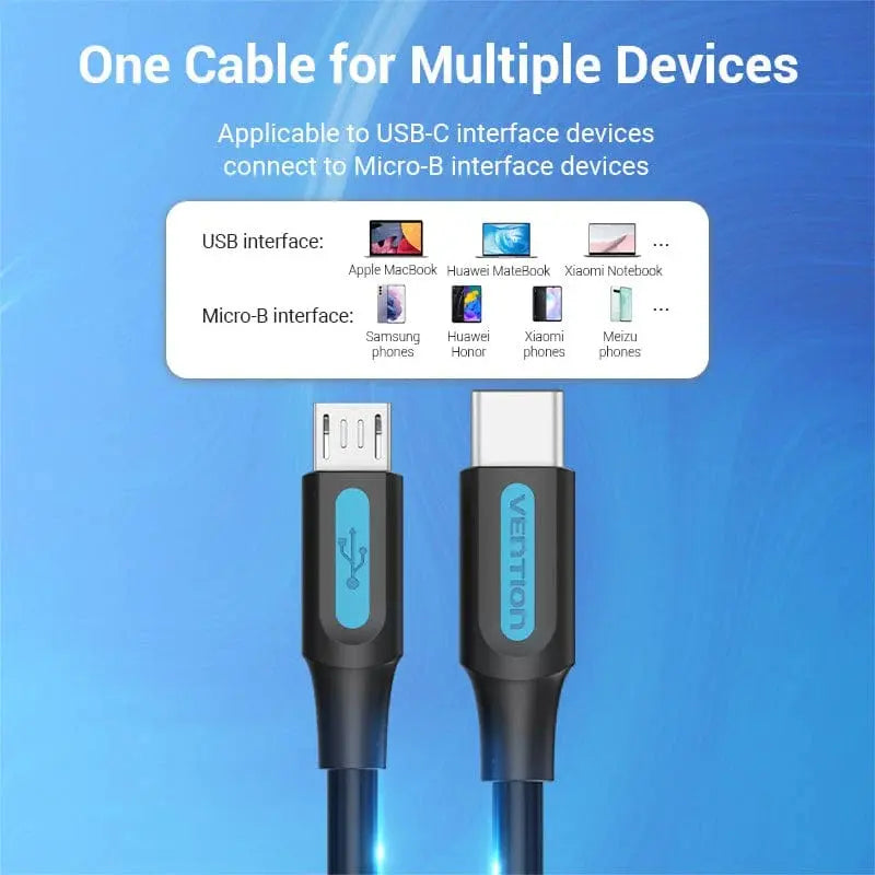 Cable Usb C 2,0 Macho A Micro-b Macho 2a 1 Mts Negro Vention