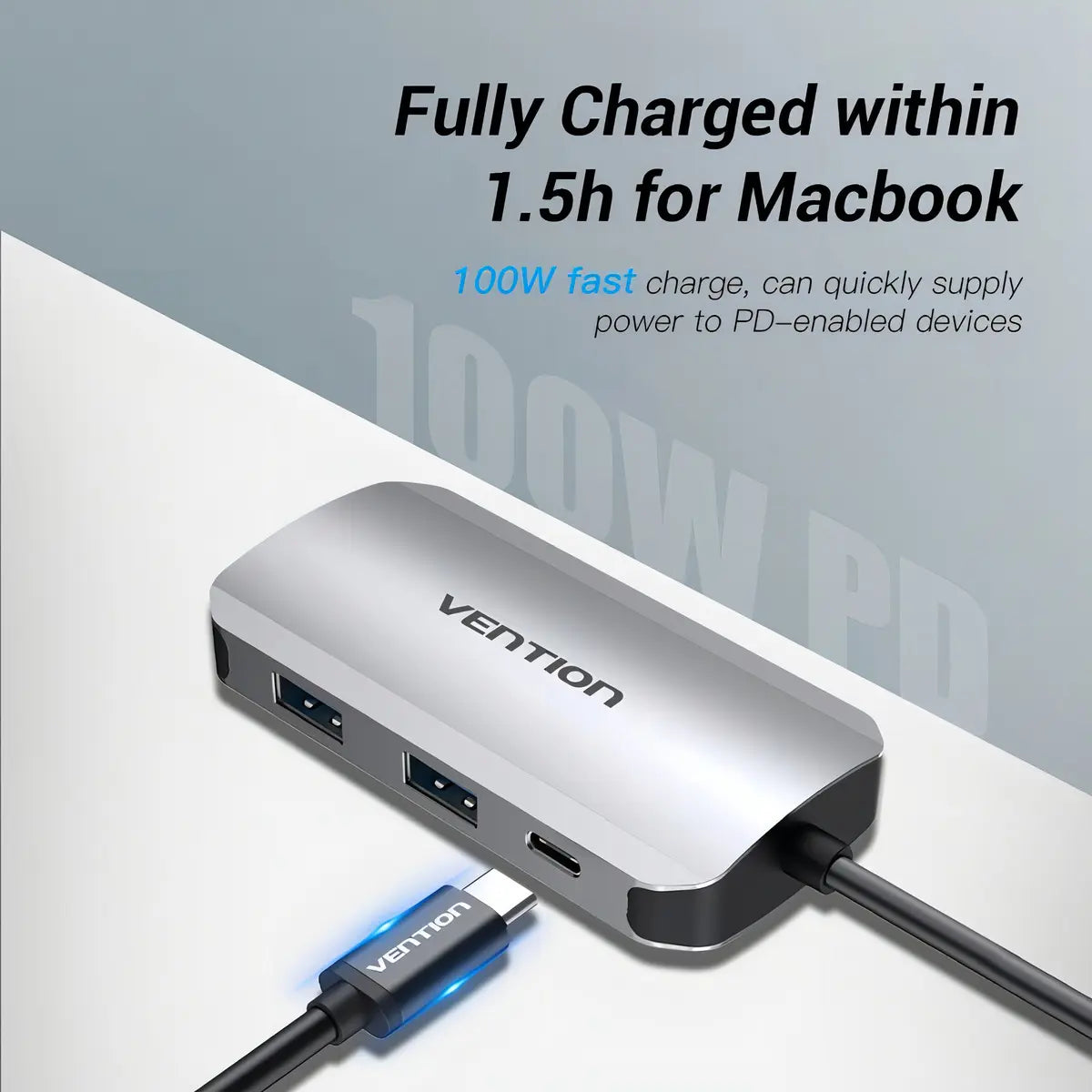 Hub Multipuerto Usb C A Usb 3,0 X 4 + Carga Pc Mac Vention