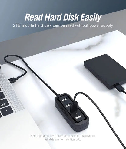 Hub Premium Usb 4 Puertos 2,0 Con Cable 0,5 M Vention Negro