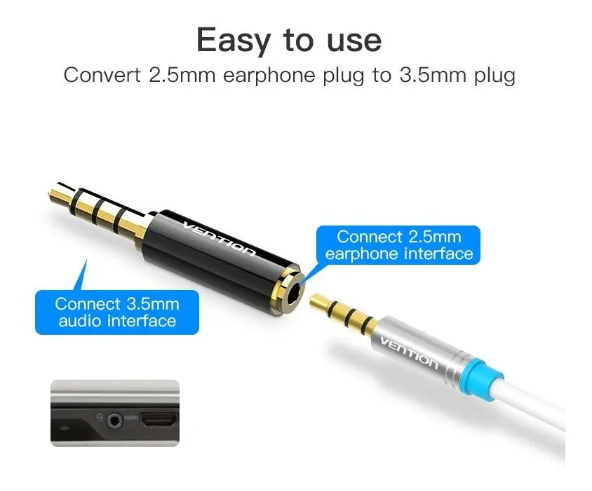 Adaptador Premium De Audio Jack 2,5mm A Jack 3,5mm - Vention