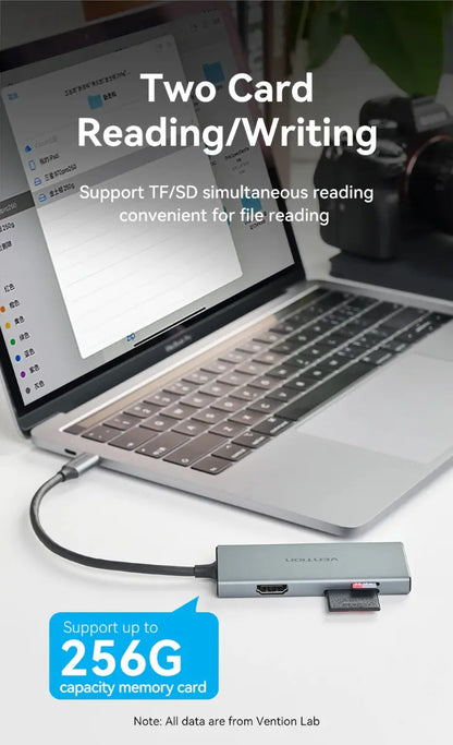 Hub Docking Station 6 En 1 Usb-c Hdmi Usb 3,0 Sd 4k Vention Gris