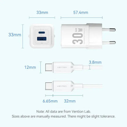 Cargador Con Cable Adaptador Carga Rapida Usb C 30w Vention
