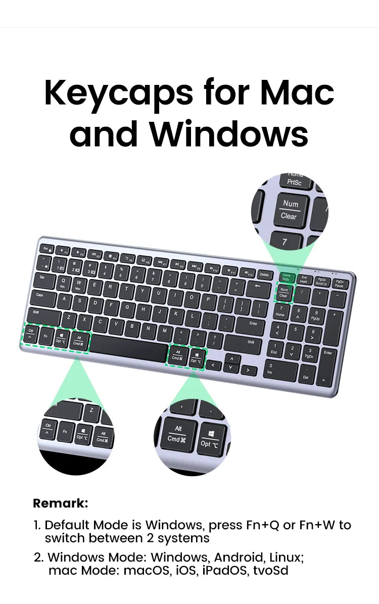 Teclado Inalambrico Con Bateria Bluetooth 5,0 Ingles Ugreen Plateado Inglés Us