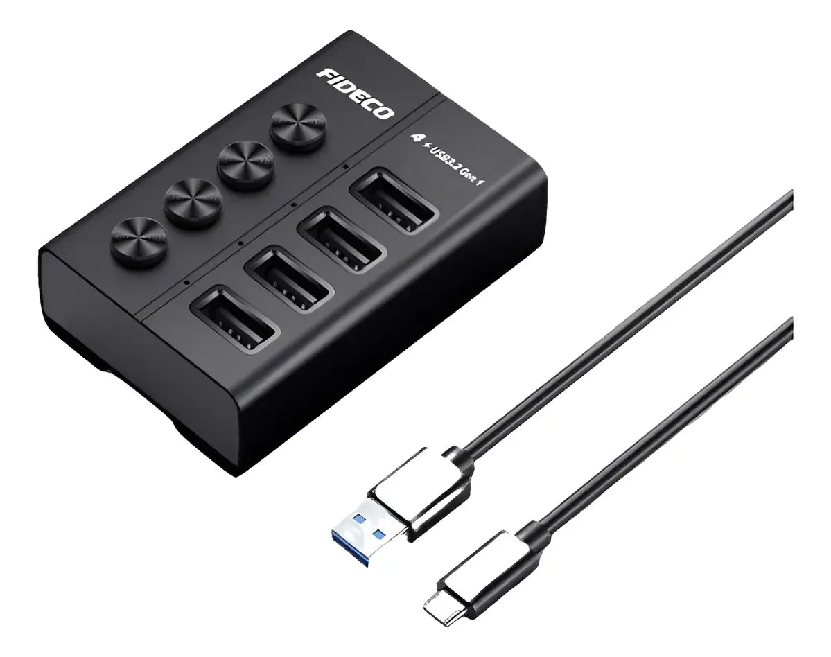 Hub Multipuerto Usb 3,1 A Usb 3,0 4 En 1 5gbps Fideco Negro