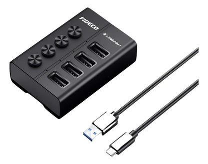Hub Multipuerto Usb 3,1 A Usb 3,0 4 En 1 5gbps Fideco Negro