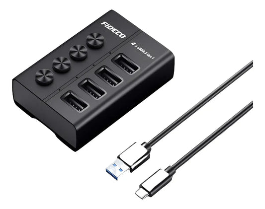 Hub Multipuerto Usb 3,1 A Usb 3,0 4 En 1 5gbps Fideco Negro