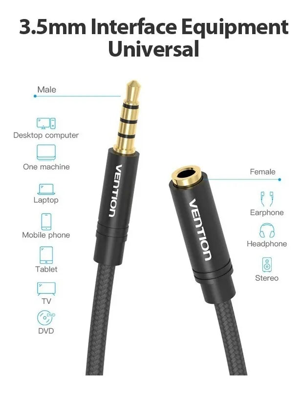Cable Extension Alargue Audio 3,5mm Auricular + Mic Vention