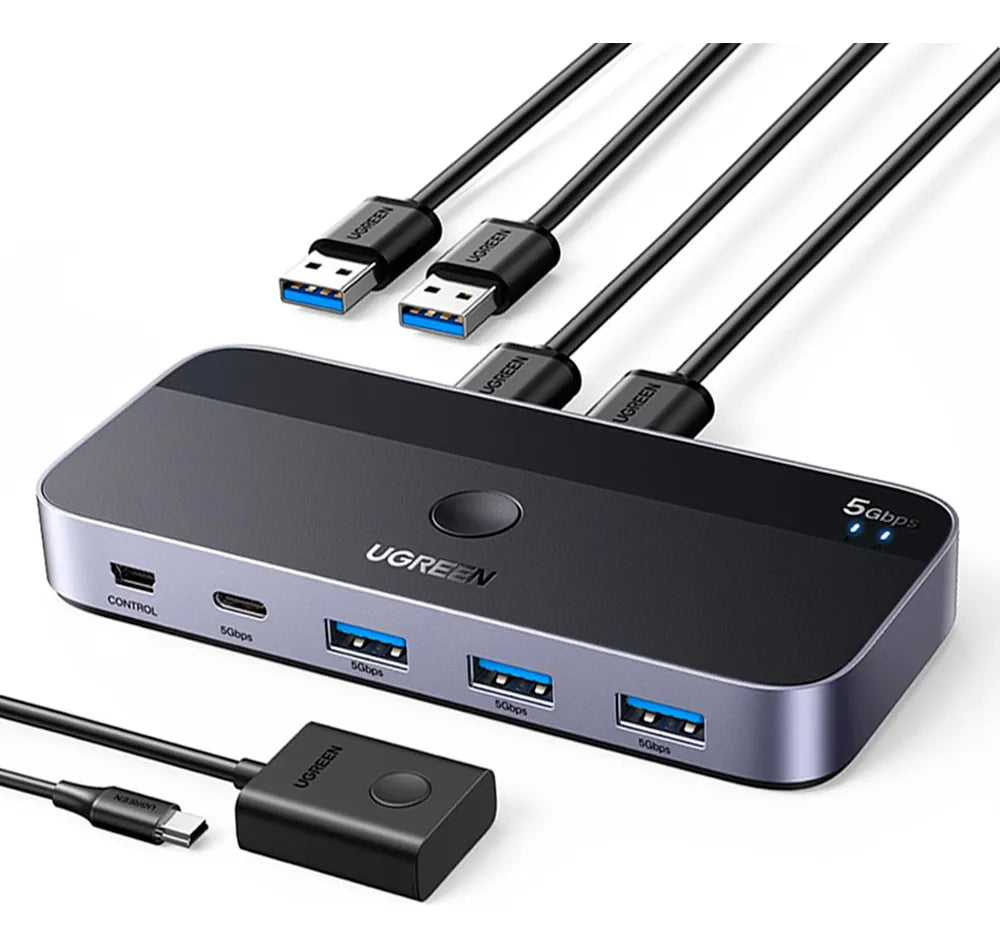 Hub Switch Conmutador 2 Pc Compartir 4 Puertos Usb Ugreen Negro