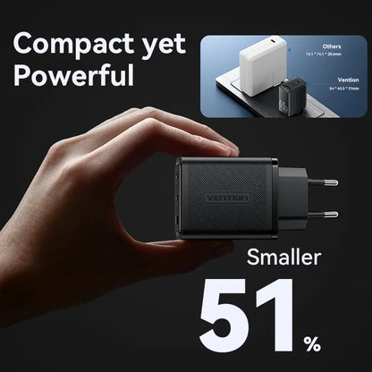 Cargador De Pared Carga Rapida 3 Puertos Usb C 65w Vention