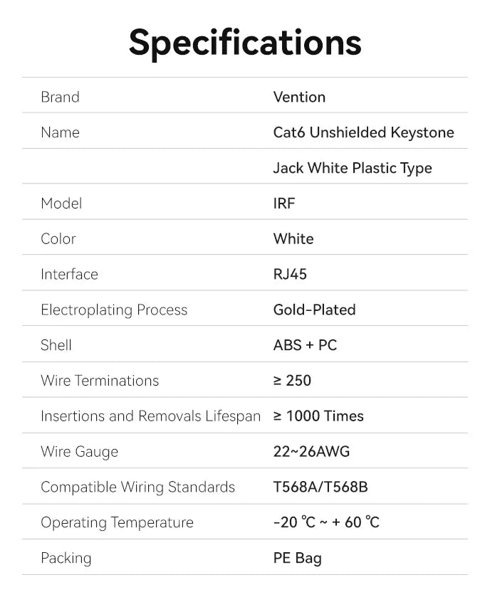 Jack Rj45 Keystone Ficha Utp Cat6 1000mb Vention