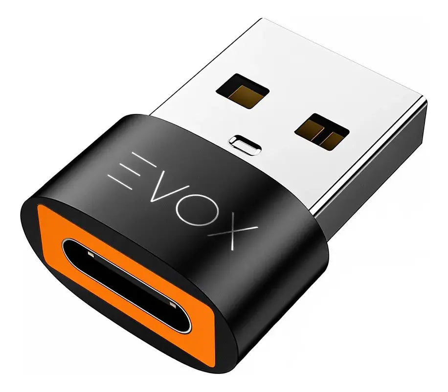 Mini Adaptador Evox Usb Tipo C Hembra A Usb 2,0 Macho Negro