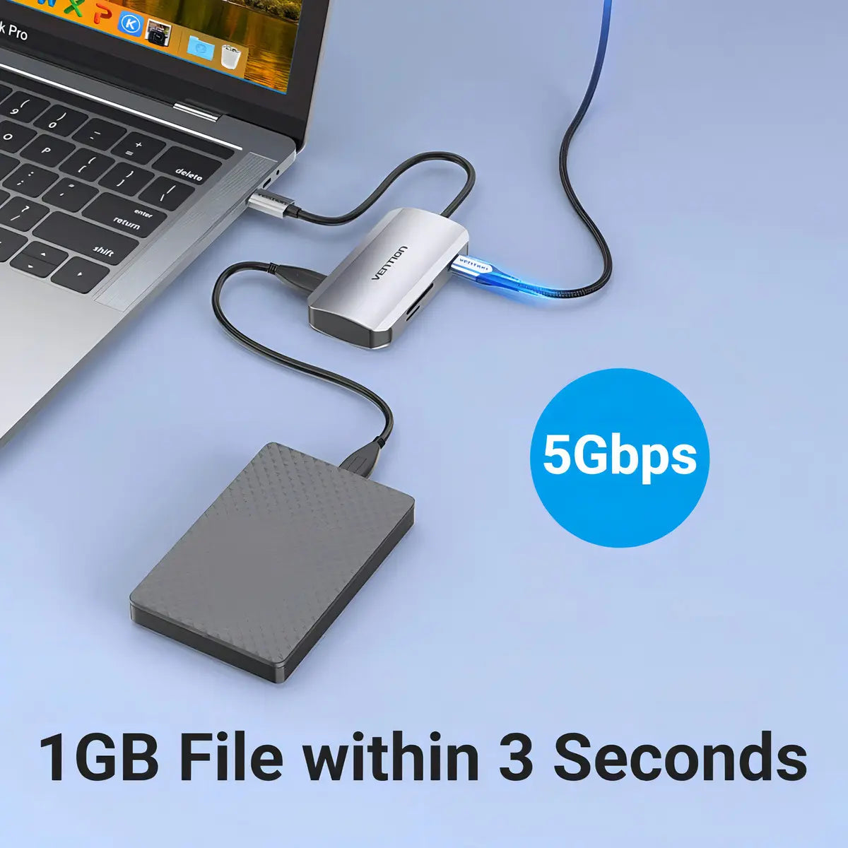 Hub Multipuerto 6 En 1 Usb-c Lectora De Tarjeta Sd Vention Gris