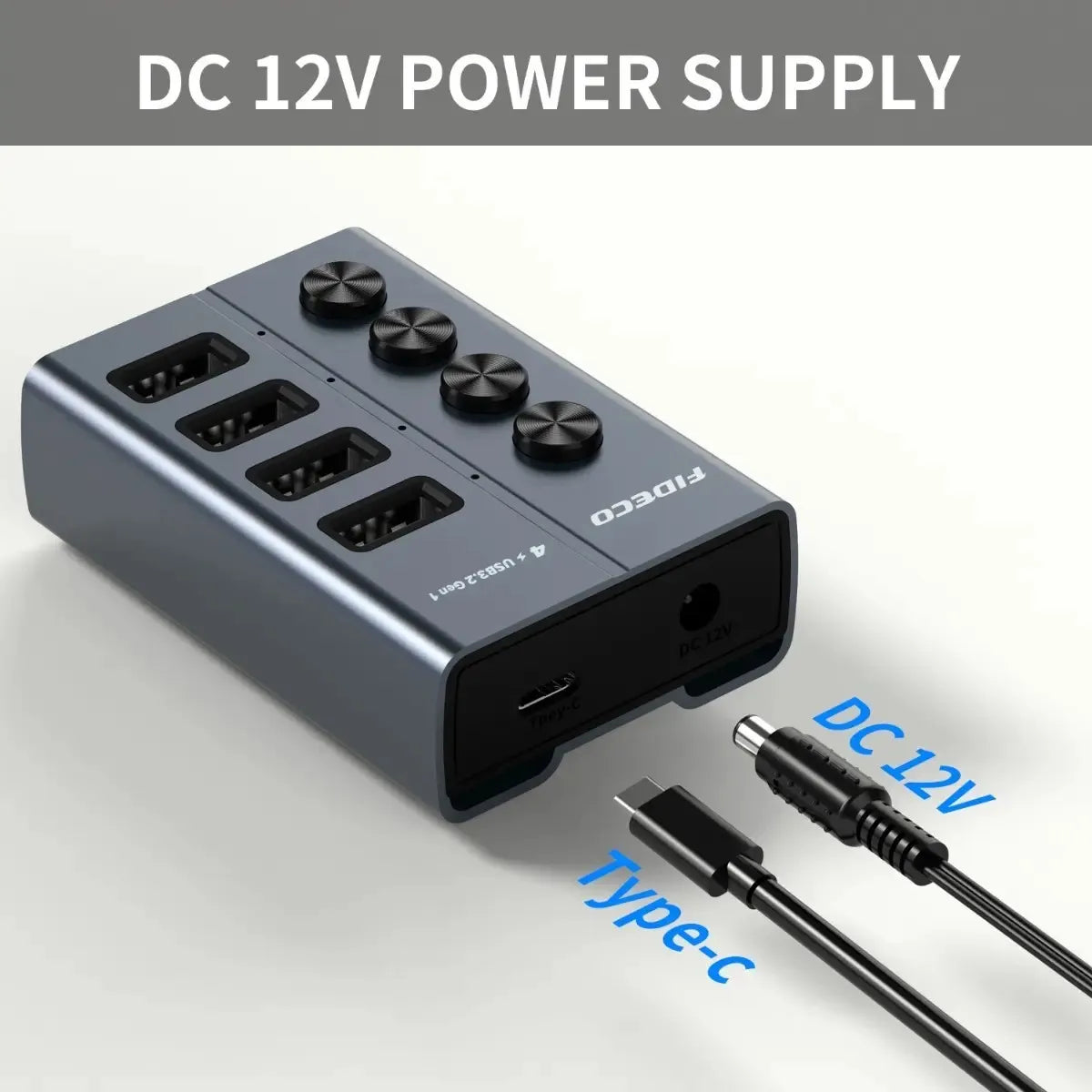 Hub Multipuerto Usb 3,1 A Usb 3,0 4 En 1 5gbps Fideco Negro