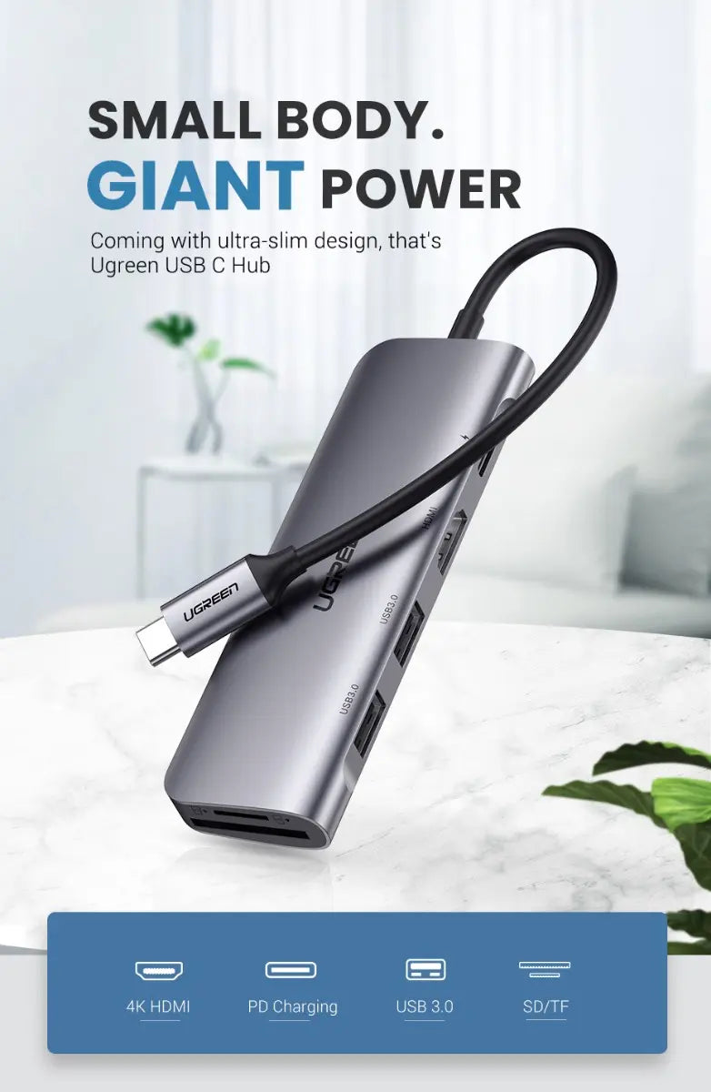 Hub Multipuerto Usb-c 6 En 1 Pd Hdmi Usb 3,0 4k Sd Fd Ugreen