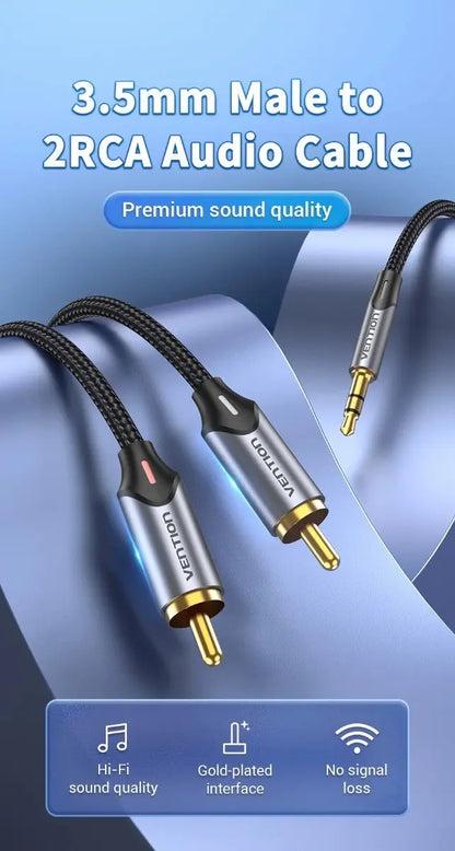 Cable Trenzado Adaptador De Aux 3,5mm A 2 Rca 3m Vention