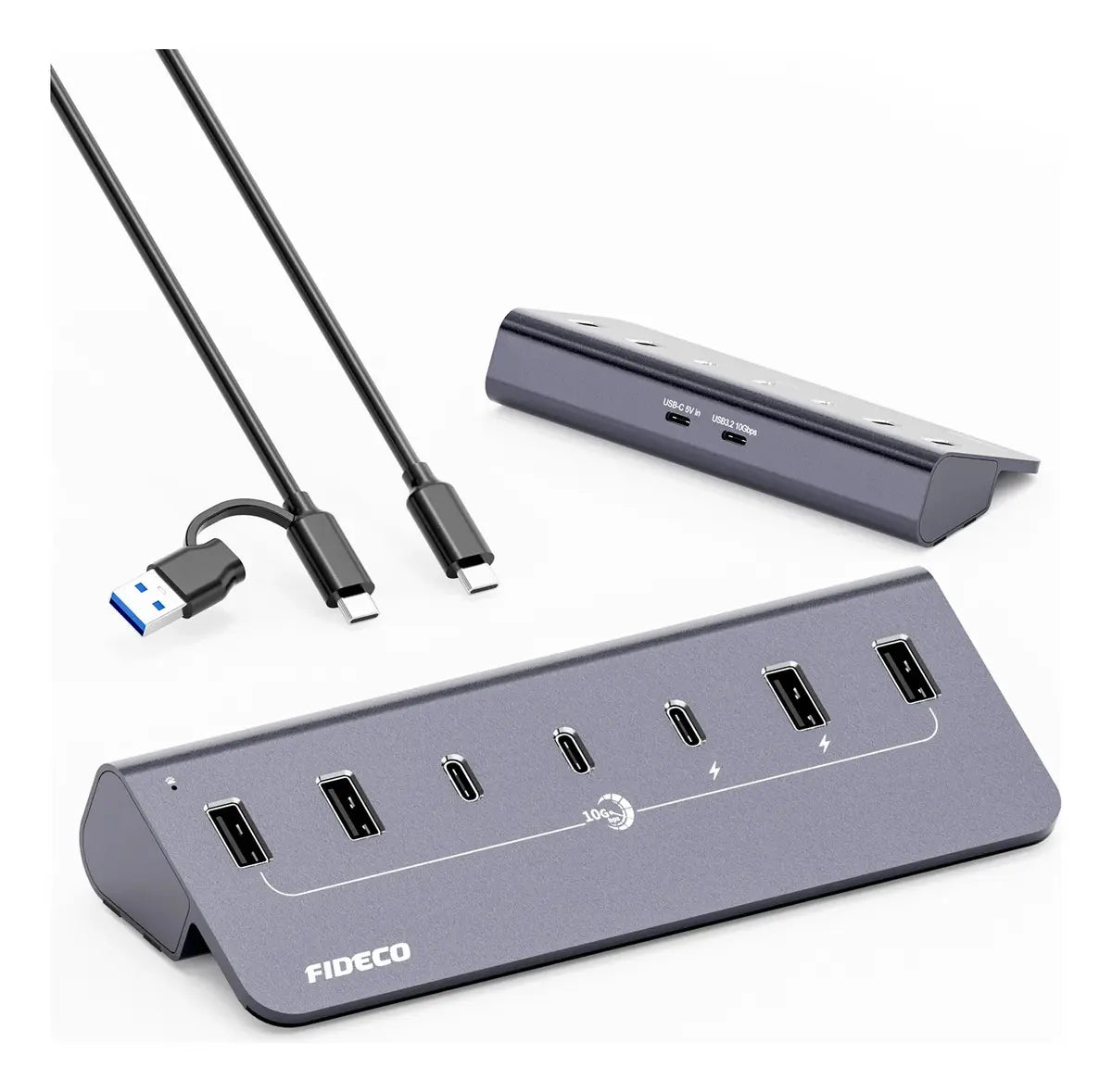 Hub Usb 7 Puertos Usb 3,0 + Usb C 10 Gbps Fideco Negro