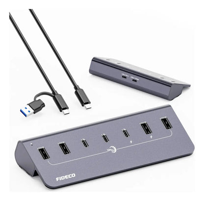 Hub Usb 7 Puertos Usb 3,0 + Usb C 10 Gbps Fideco Negro