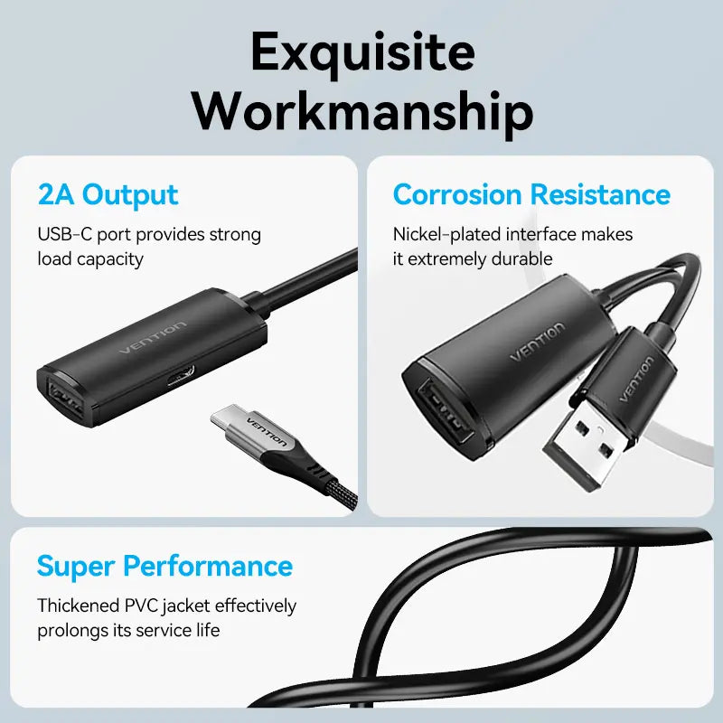 Cable Alargue Extensor Usb Activo Macho Hembra 25m Vention - Negro