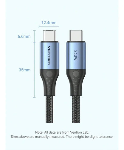 Cable Usb C 240w Carga Ultra Rapida Trenzado 2 M Vention Negro