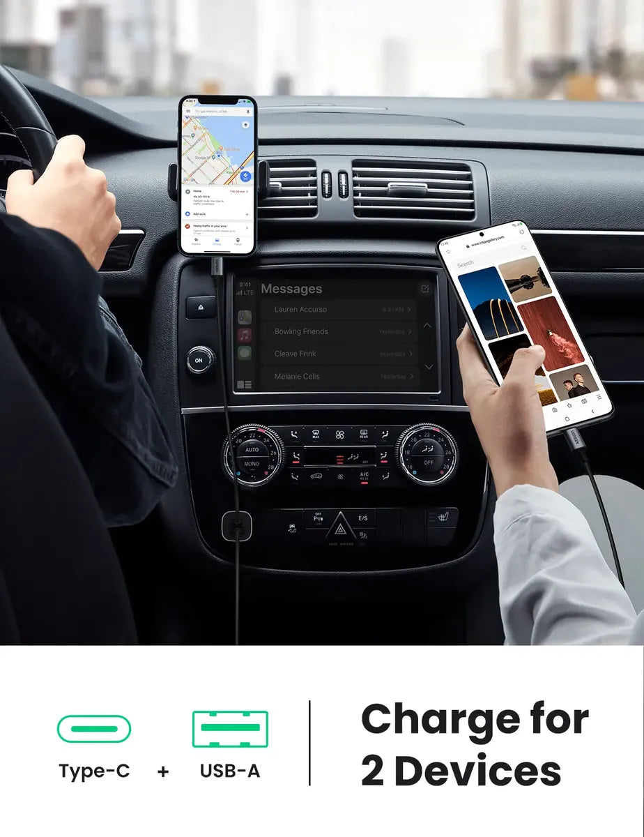Cargador Para Auto Doble Usb 3,0 Usb C 24w Ugreen Plateado