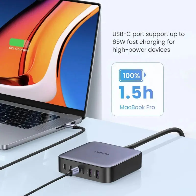 Cargador Premium 6 En 1 Usb-c X4 Usb X2 Alumino 200w Ugreen Negro