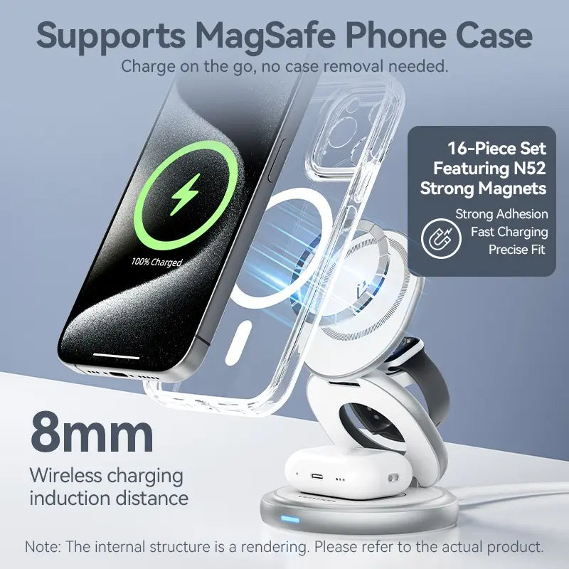 Cargador Inalámbrico 3 En 1 Qi Magsafe 15w Vention Universal Plateado