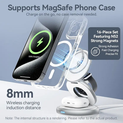 Cargador Inalámbrico 3 En 1 Qi Magsafe 15w Vention Universal Plateado