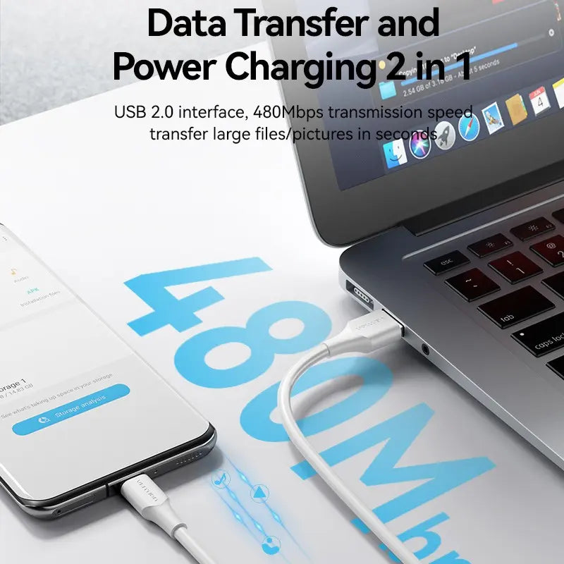 Cable Usb A Usb-c 3a 480mbps Datos Y Carga 1m Vention Negro