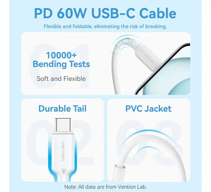 Cargador Con Cable Adaptador Carga Rapida Usb C 20w Vention Blanco