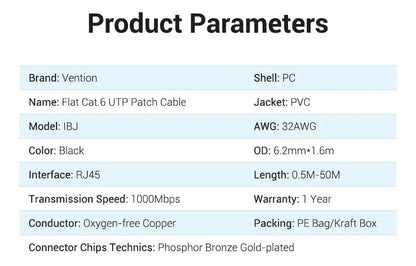 Cable De Red Plano Cat6 Patch Cord Utp 30 M Gigabit Vention