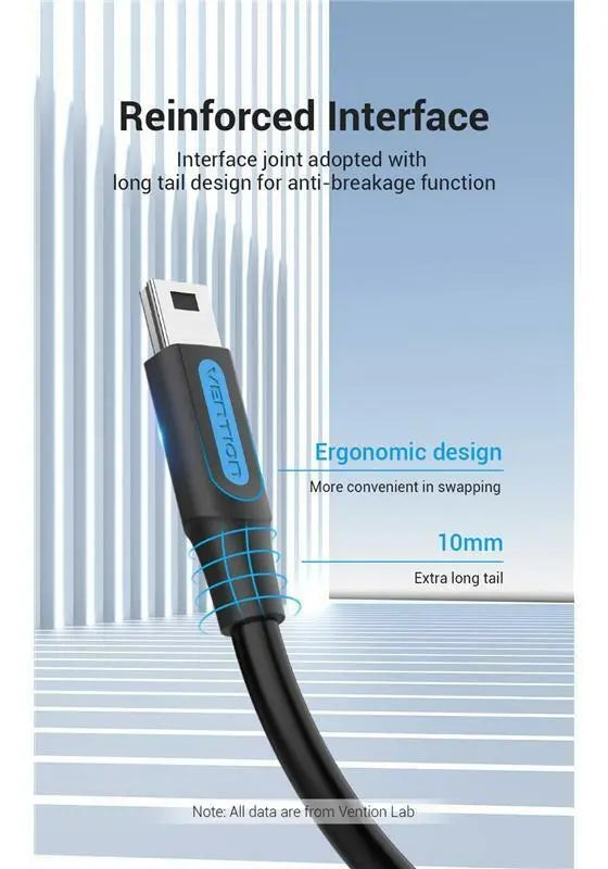 Cable Usb Mini B 2,0 De Datos Para Camara Pvc 2a 1m Vention Negro