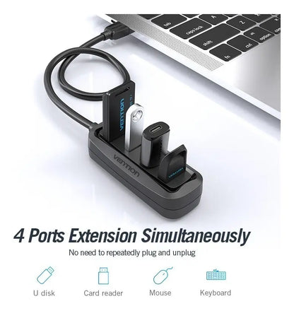Hub Usb Vention 4 Puertos 2,0 + Cable,- Negro