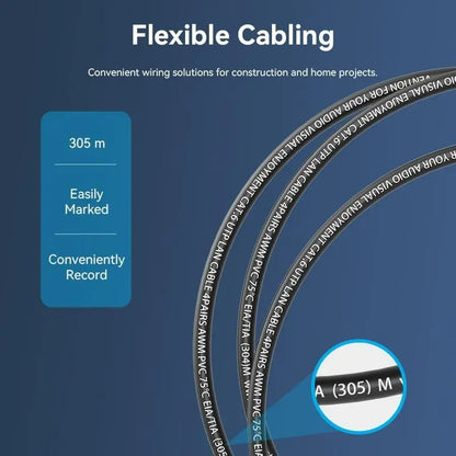 Cable De Red Cat6 305m Int/ext 100% Cobre Utp Negro Vention