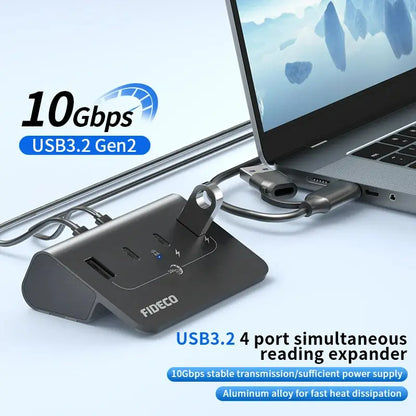 Hub Premium 4 Puertos Usb 3,0 + Usb C 10 Gbps Fideco Negro