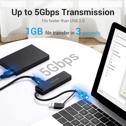 Hub Adaptador Usb Y Usb C 4 Puertos 3,0 + Micro Usb Vention Negro