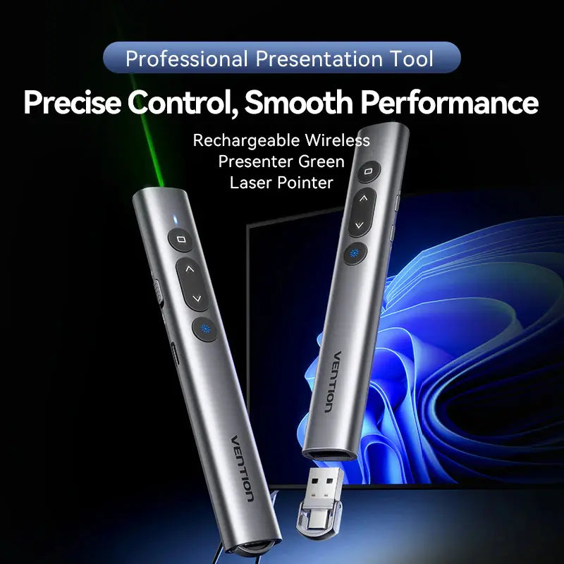 Presentador Inalambrico Puntero Laser Control Remoto Vention Plateado
