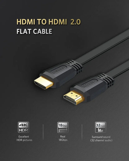 Cable Hdmi 2,0 4k Plano Hdr Certificado 2m Negro Ugreen