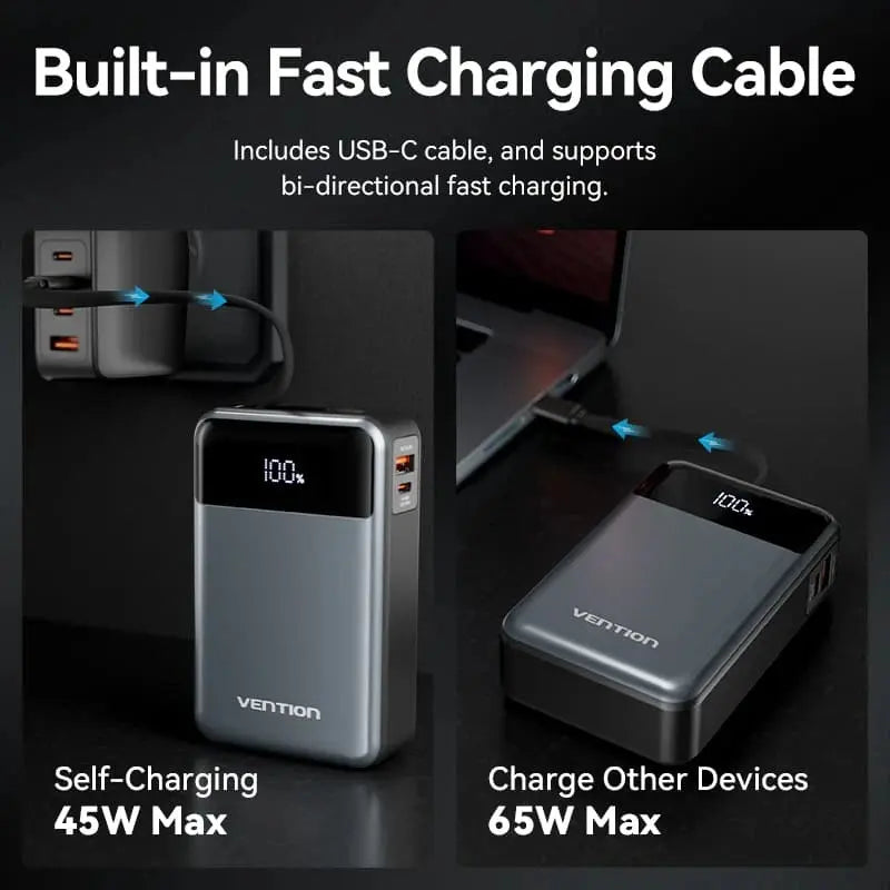 Cargador Portatil Power Bank Usb C 20000mah 65w Vention Gris Oscuro