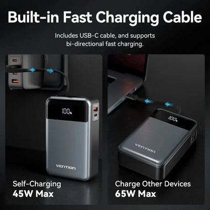 Cargador Portatil Power Bank Usb C 20000mah 65w Vention Gris Oscuro