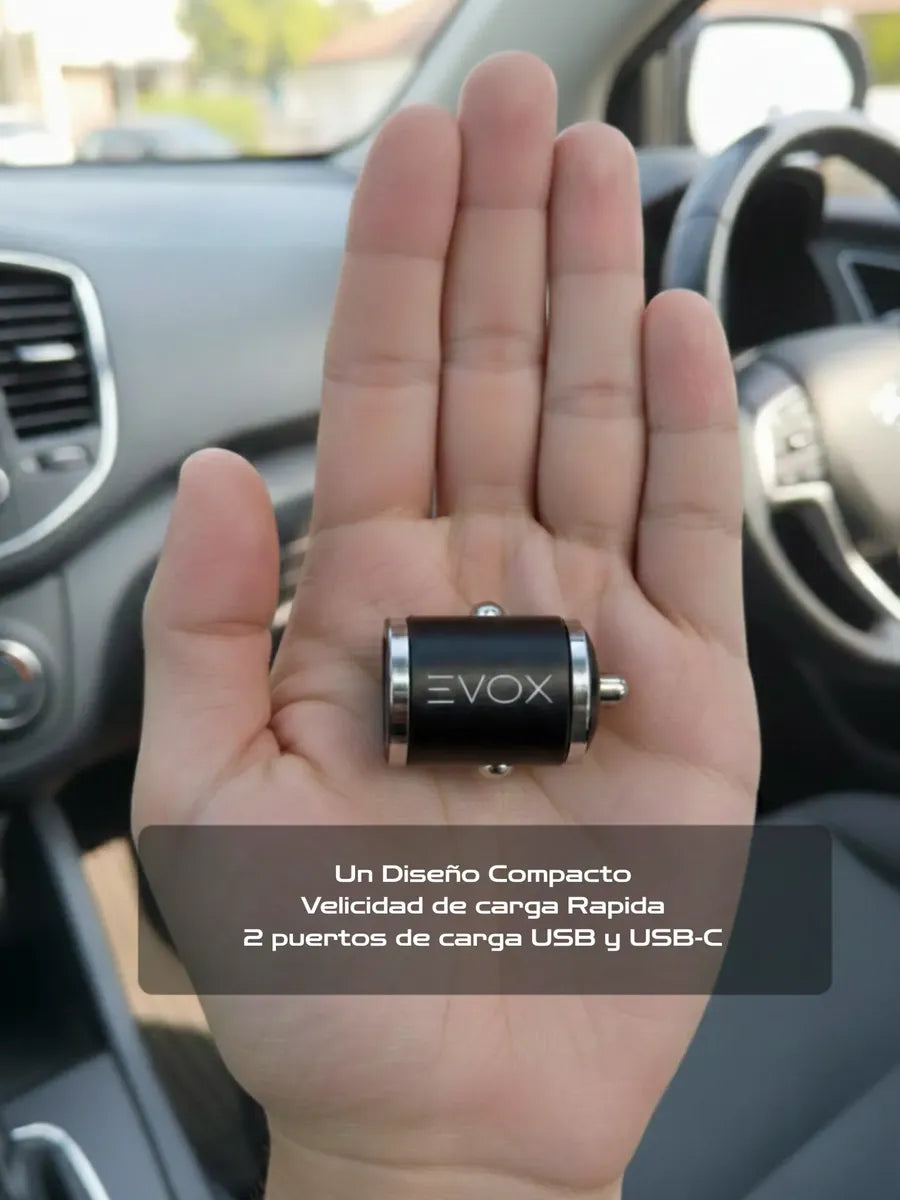Cargador Para Auto Dual Usb + Tipo C 48w Carga Rapida Evox Negro