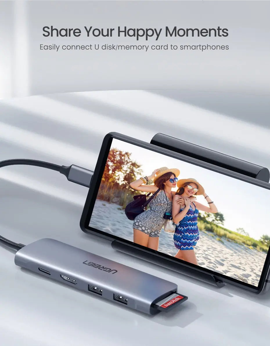 Hub Multipuerto Usb-c 6 En 1 Pd Hdmi Usb 3,0 4k Sd Fd Ugreen