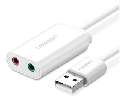 Adaptador Audio Usb A Auxiliar 3,5mm Microfono Blanco Ugreen