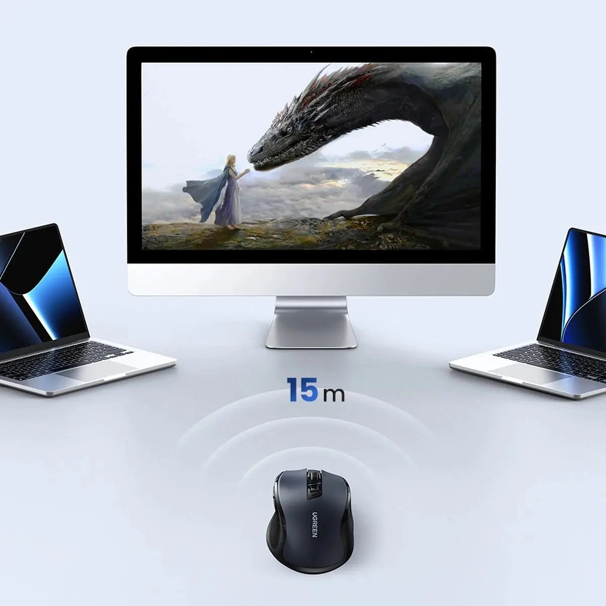 Mouse Inalámbrico Bluetooth 2,4g Ergonómico Gris Ugreen Gris