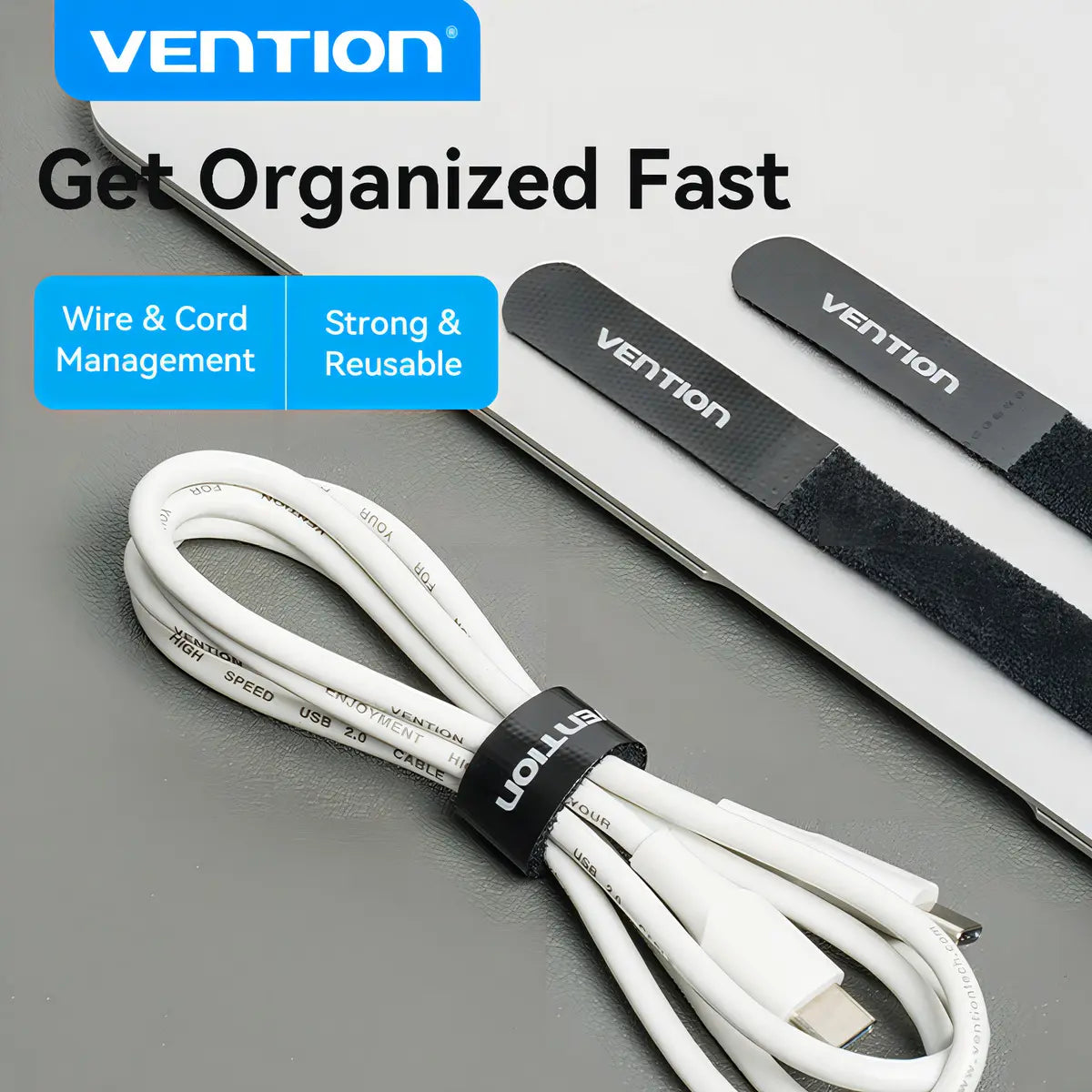 Tira Organizadora De Cables Nylon Autoadhesivo 12cm Vention Negro