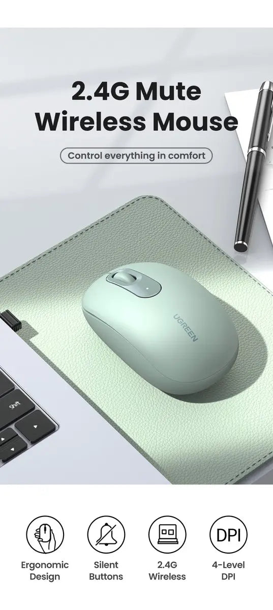 Mouse Ugreen Usb Inalambrico 2400dpi Verde Wireless 10m Verde Musgo