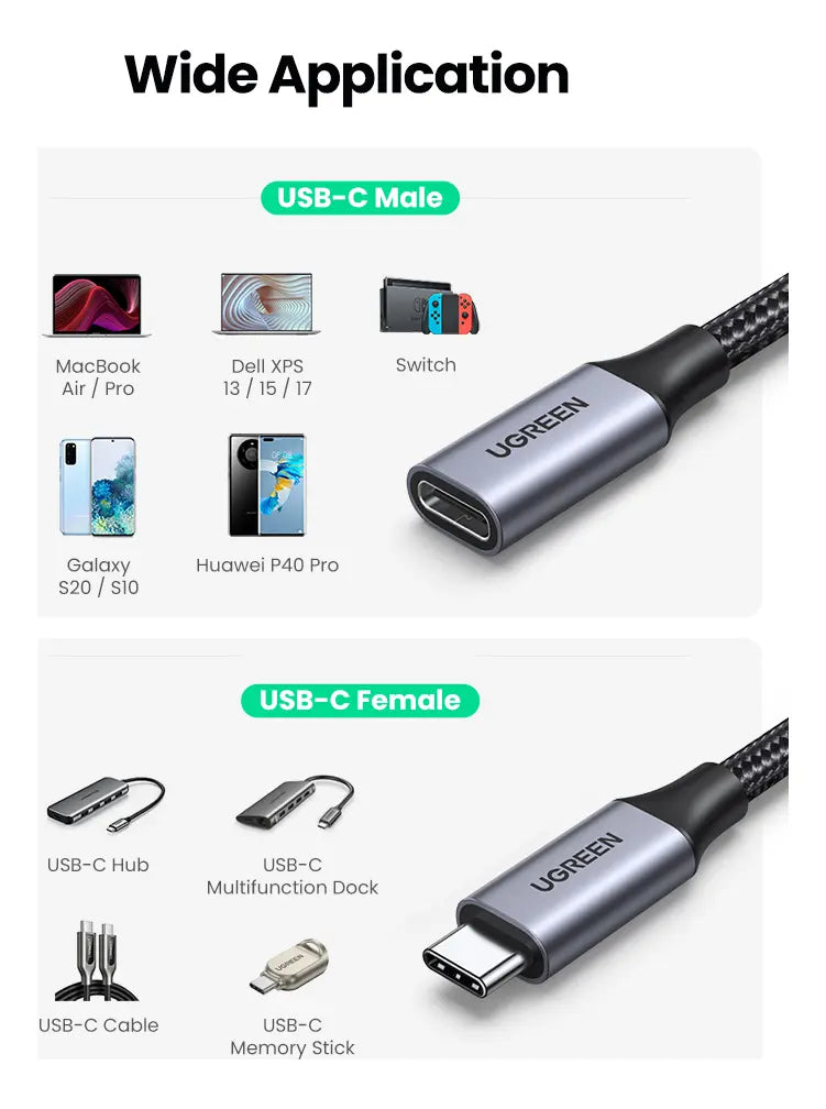 Cable Extensor Usb C A Usb C Hembra 4k Gen2 10gbps 1m Ugreen Gris Oscuro