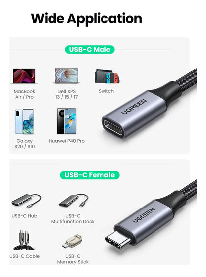 Cable Extensor Usb C A Usb C Hembra 4k Gen2 10gbps 1m Ugreen Gris Oscuro