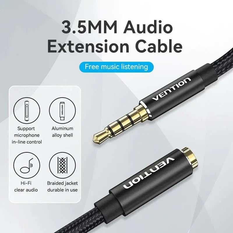 Cable Extensor Audio 3,5mm Macho A Hembra Micro 0,5m Vention