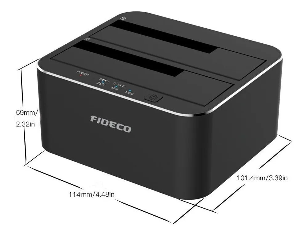 Docking Station 2 Bahias Clonador Sata Hdd Ssd 16tb Fideco